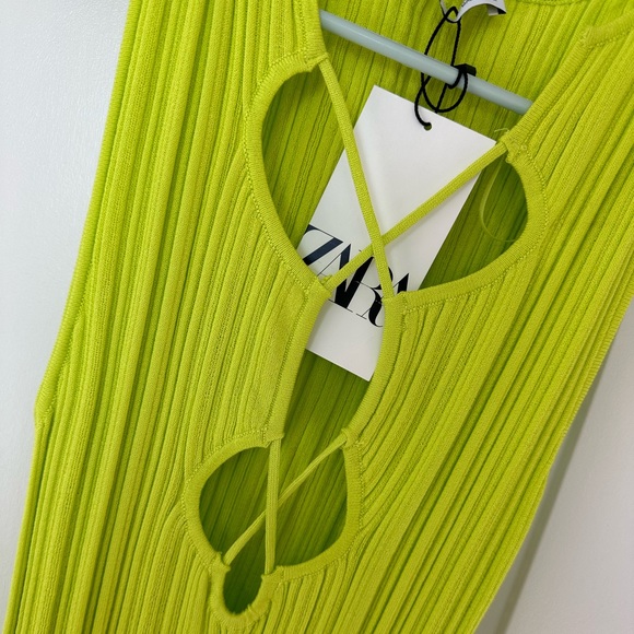 NWT ZARA Cut Out Knit Dress Midi Green Lime - Picture 11 of 11